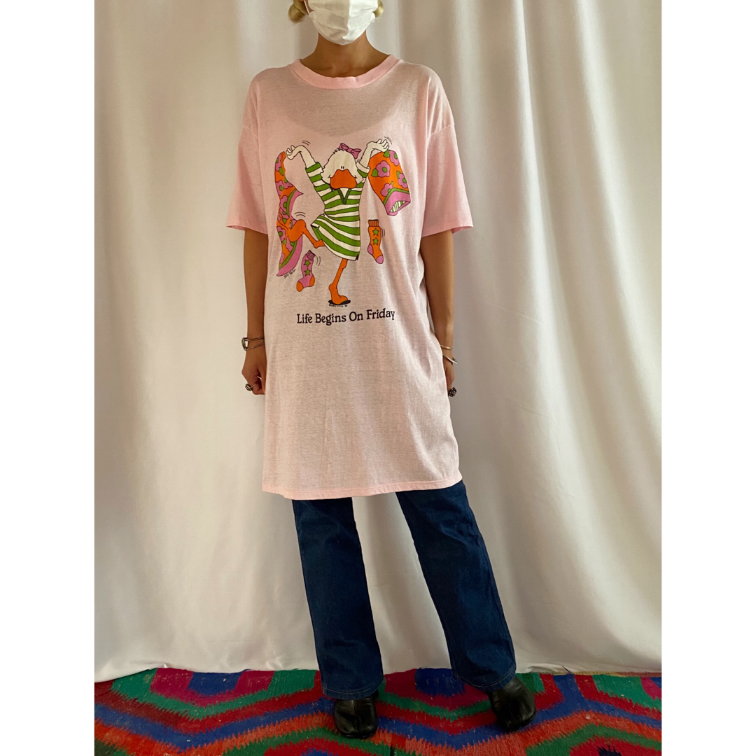 古着 ビンテージ 80s USA ロング Tシャツ アヒルピンク ワンピ 希少 古着 ビンテージ 80s USA ロング Tシャツ アヒルピンク ワンピ 希少