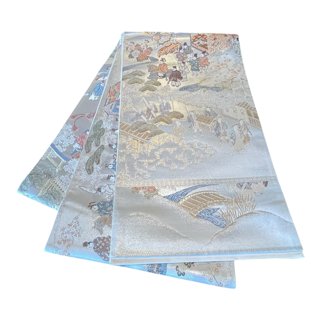 美品】全通袋帯 御所車風景紋様 金銀糸 黒留袖 色留袖 訪問着 美品】全通袋帯 御所車風景紋様 金銀糸 黒留袖 色留袖 訪問着
