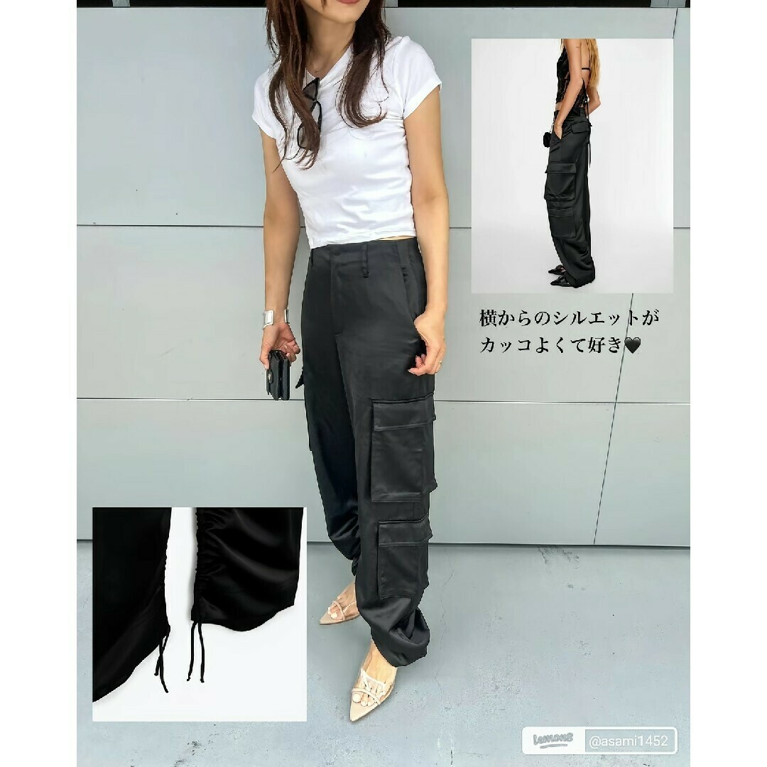 ZARA - ZARA サテン カーゴパンツ Mサイズ ブラックの通販 by ZARA - ZARA サテン カーゴパンツ Mサイズ ブラックの通販 by