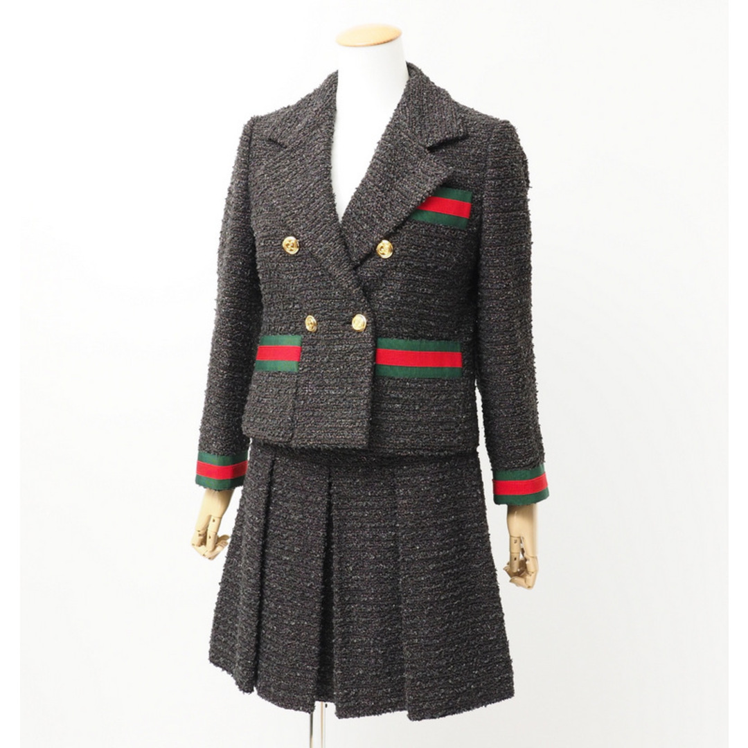GUCCI - ■美品■2022年製■GUCCI グッチ スカートスーツ サイズ40/42 セットアップ ダブルブレスト ツイードジャケット スカート ウェブライン イタリア製 ブランド古着【中古】20240911/RA1034