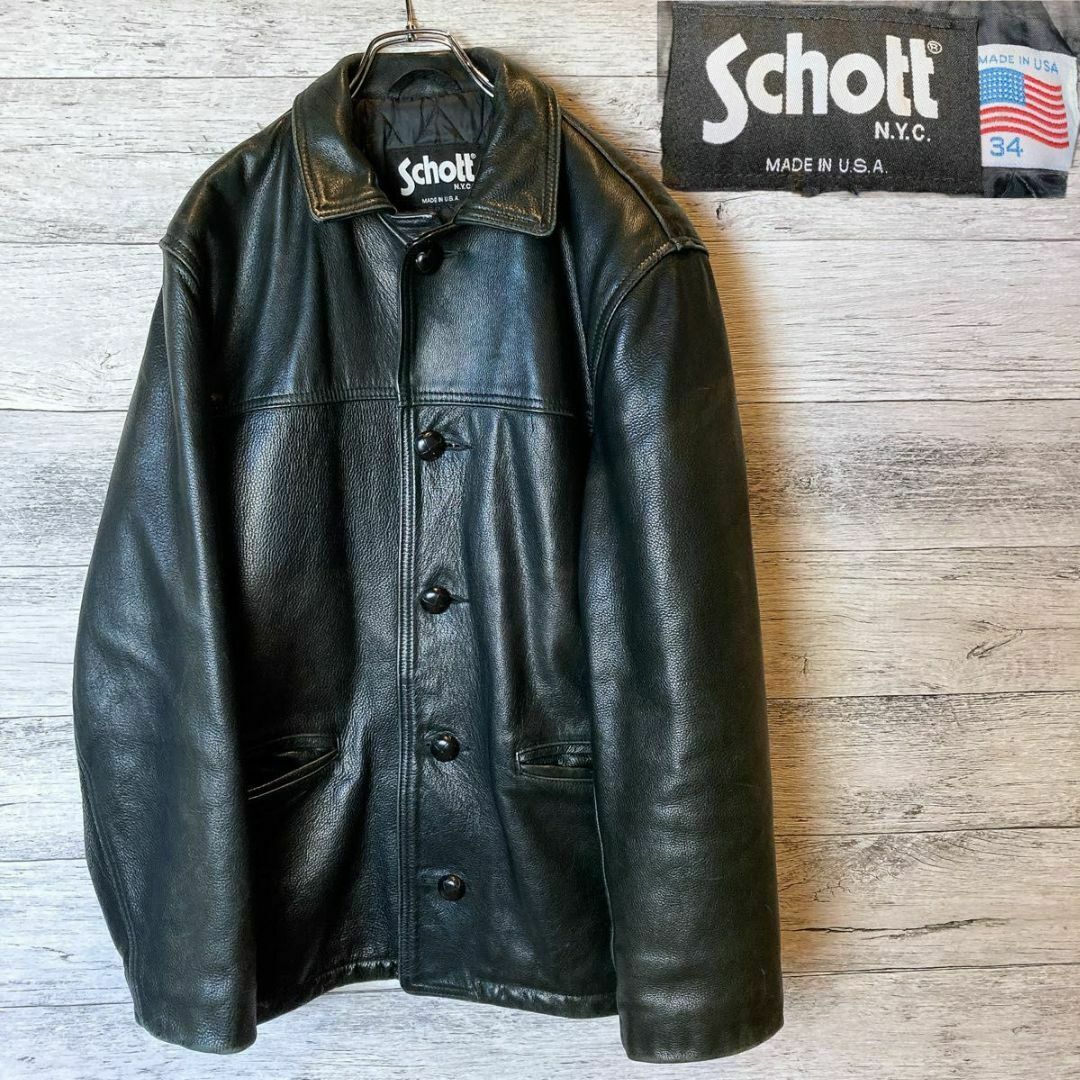schott - SCHOTT カーコート 本革 レザー USA製 ビンテージ シボ schott - SCHOTT カーコート 本革 レザー USA製 ビンテージ シボ