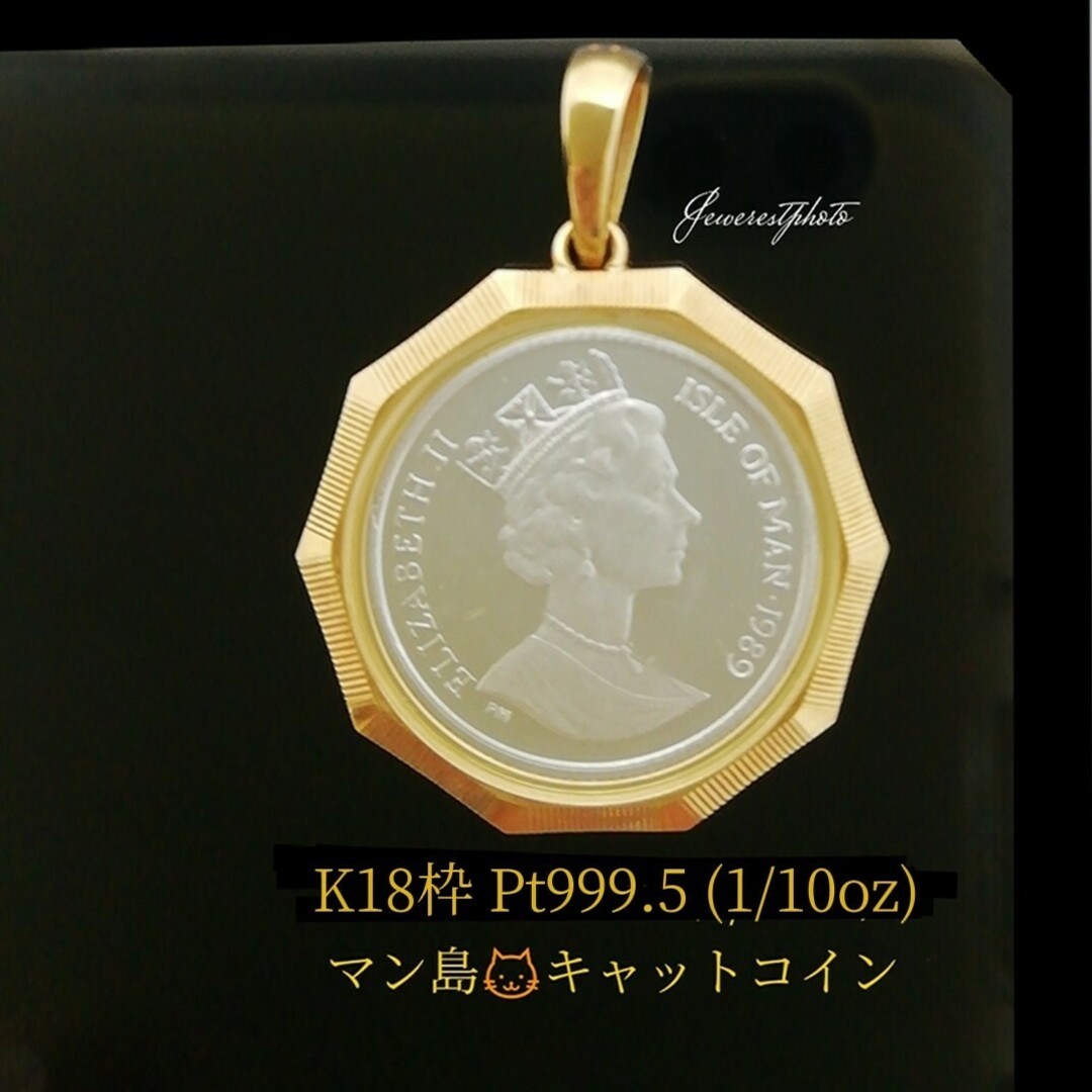 K18枠◯マン島キャットコインPt999.5◯1/10oz✨ペンダントトップのみ