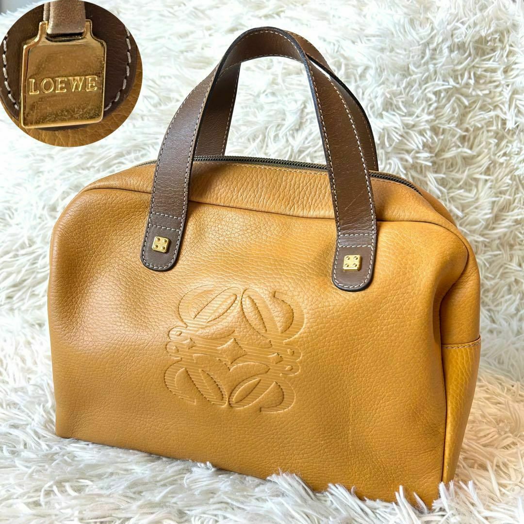 LOEWE ロエベ ミニボストン アナグラム レザー ハンドバッグ LOEWE ロエベ ミニボストン アナグラム レザー ハンドバッグ