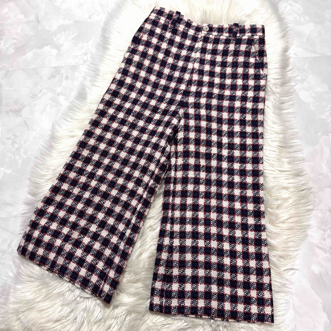 本物 極美品 グッチ チェック柄 ワイドパンツ 38 赤 マルチカラー 本物 極美品 グッチ チェック柄 ワイドパンツ 38 赤 マルチカラー