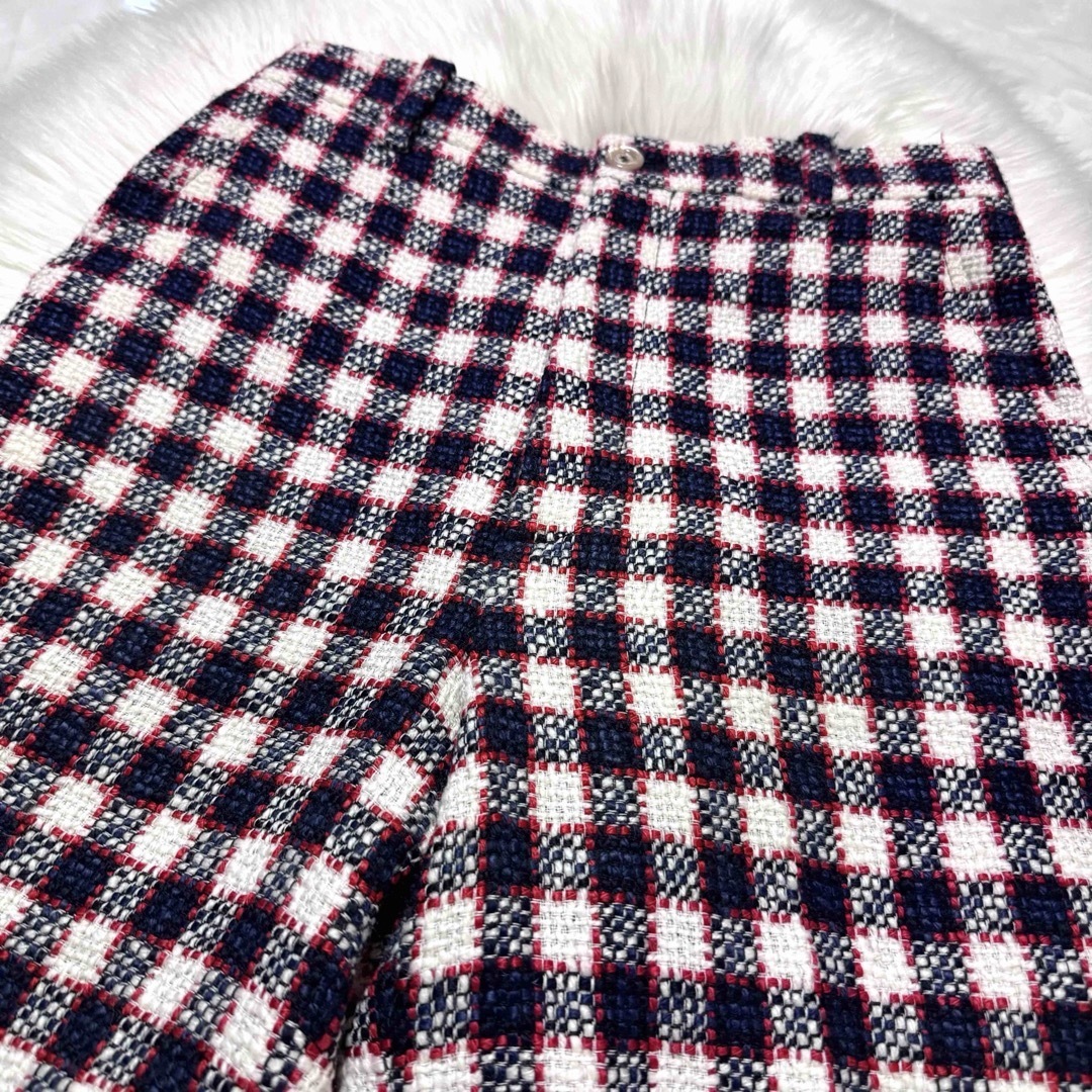 本物 極美品 グッチ チェック柄 ワイドパンツ 38 赤 マルチカラー 本物 極美品 グッチ チェック柄 ワイドパンツ 38 赤 マルチカラー