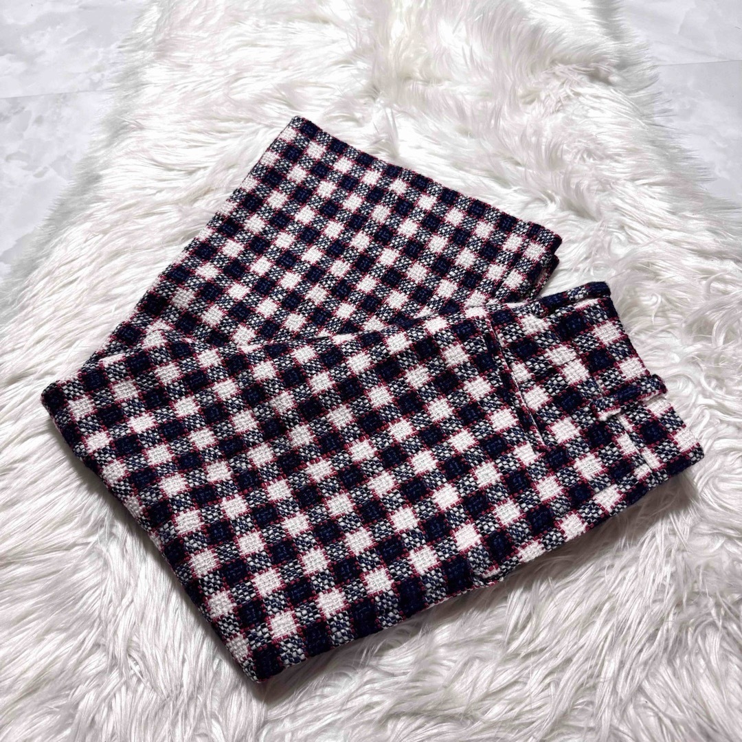 本物 極美品 グッチ チェック柄 ワイドパンツ 38 赤 マルチカラー 本物 極美品 グッチ チェック柄 ワイドパンツ 38 赤 マルチカラー