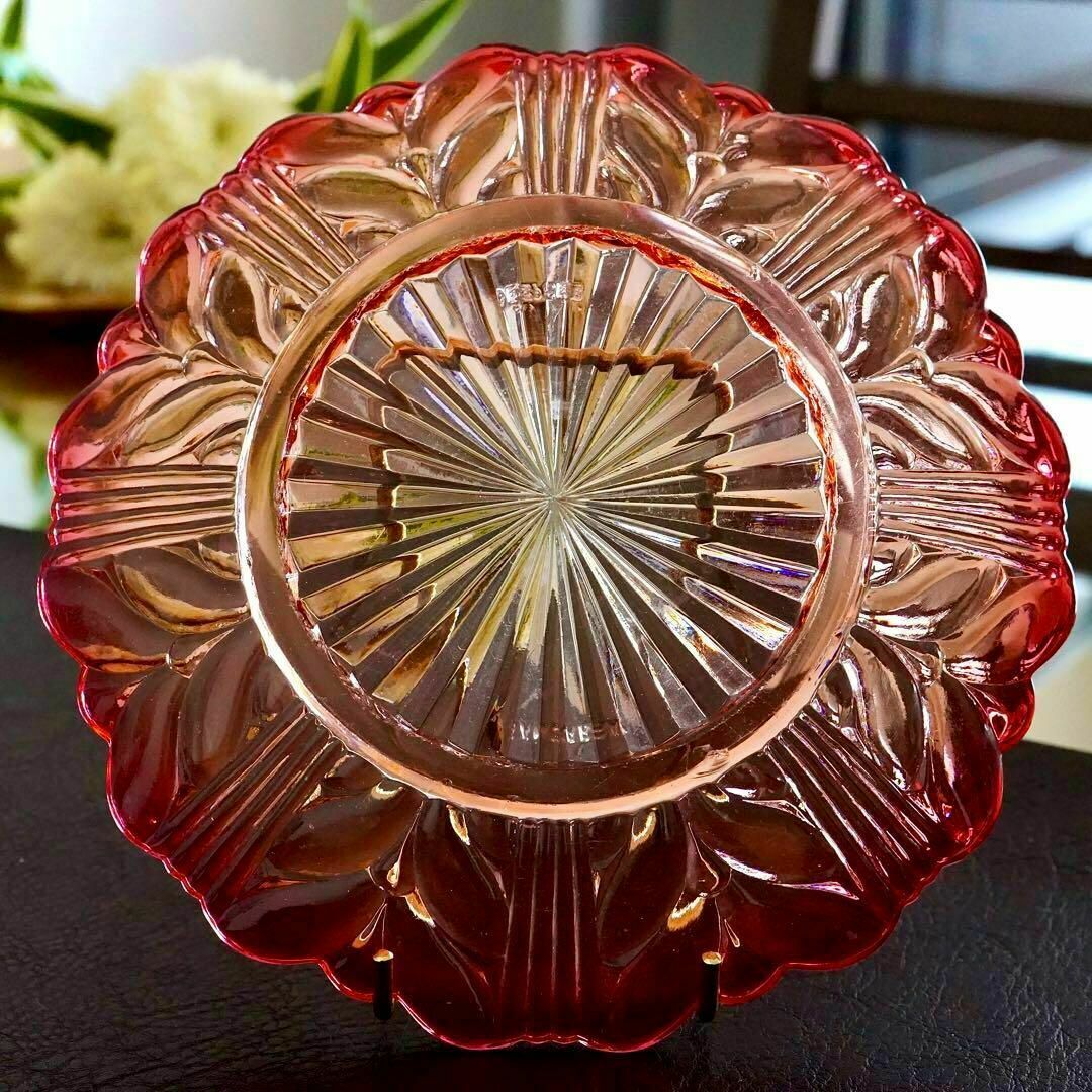 1890年☆オールドバカラ☆BACCARAT☆赤☆ローリエ☆プレート お 1890年☆オールドバカラ☆BACCARAT☆赤☆ローリエ☆プレート お