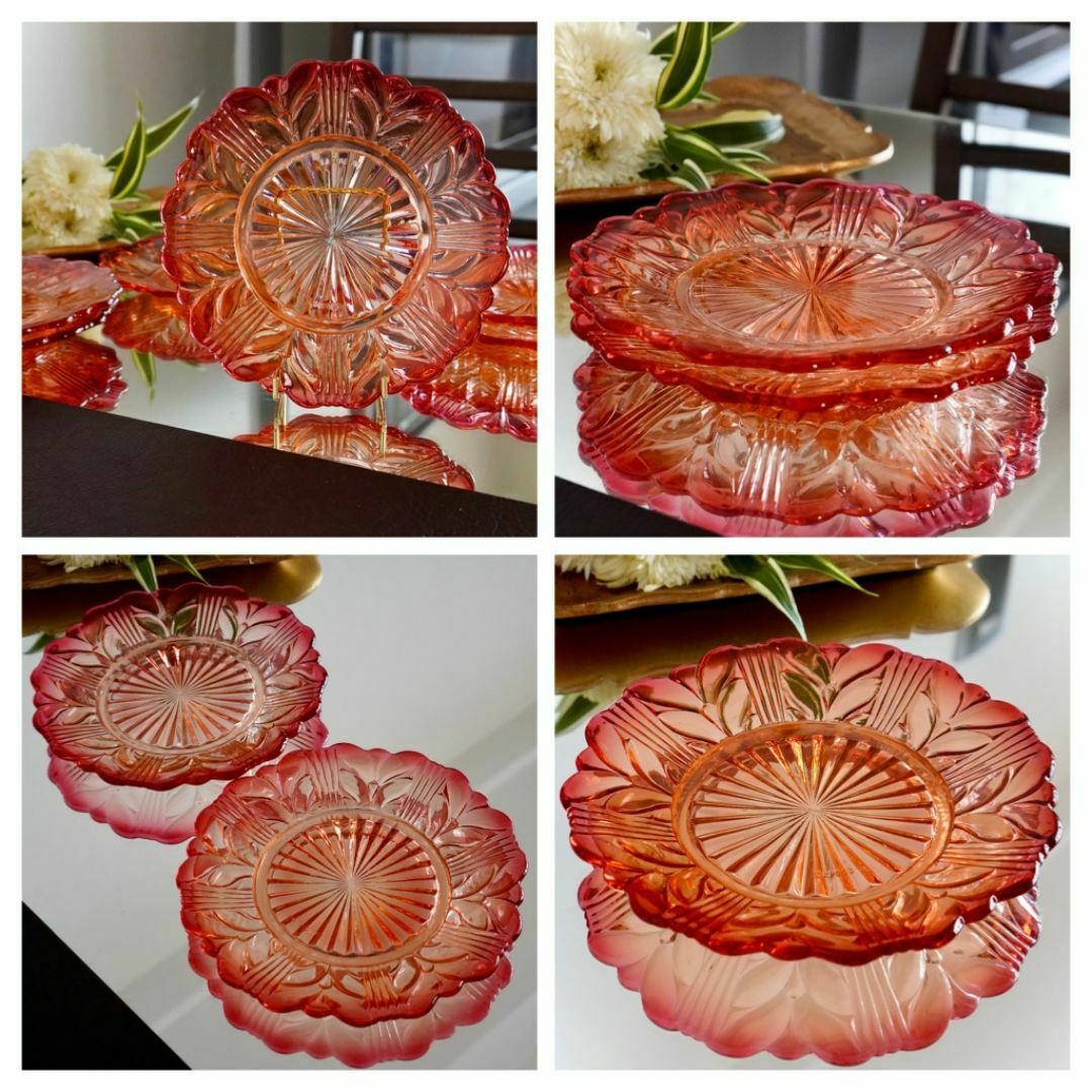 1890年☆オールドバカラ☆BACCARAT☆赤☆ローリエ☆プレート お 1890年☆オールドバカラ☆BACCARAT☆赤☆ローリエ☆プレート お