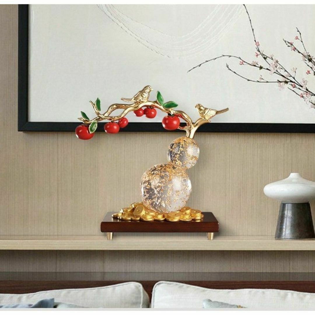 置物 インテリア ひょうたん 金箔 クリア 鳥 オブジェ 置物 インテリア ひょうたん 金箔 クリア 鳥 オブジェ