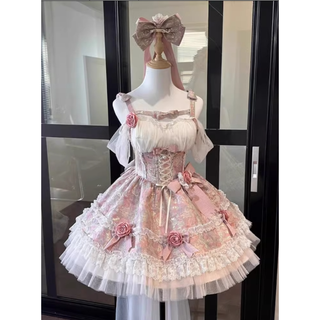 lolita ローズガーデン ロリータワンピース トレーン ピンク　L60＃(衣装)
