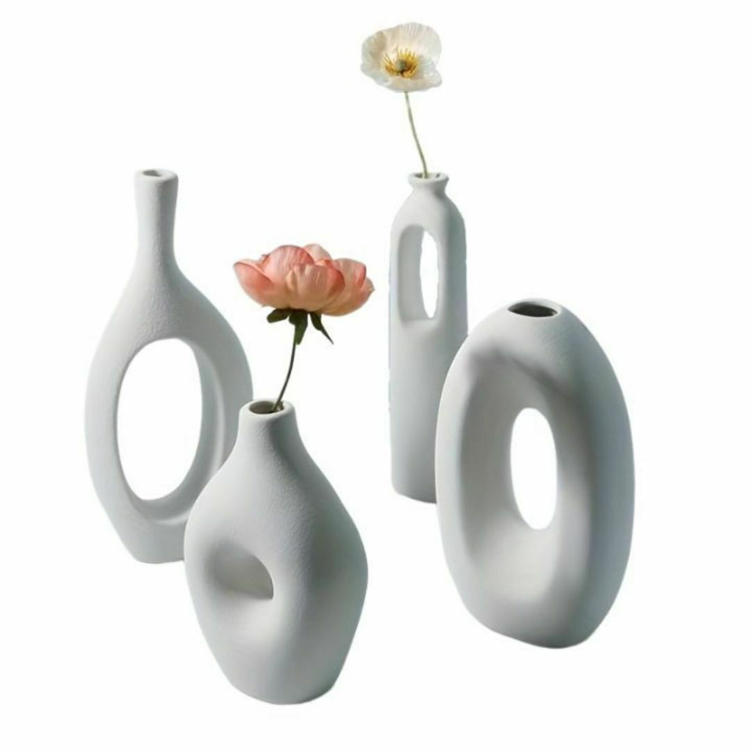 花瓶 4本セット ホワイト 中空きのデザイン 独創的 陶器 花瓶 4本セット ホワイト 中空きのデザイン 独創的 陶器