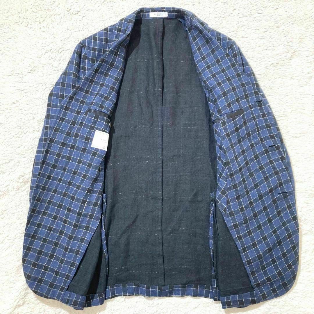 現行☆極美品】BOGLIOLI ジャケット チェック 総柄 青 リネン 48 現行☆極美品】BOGLIOLI ジャケット チェック 総柄 青 リネン 48