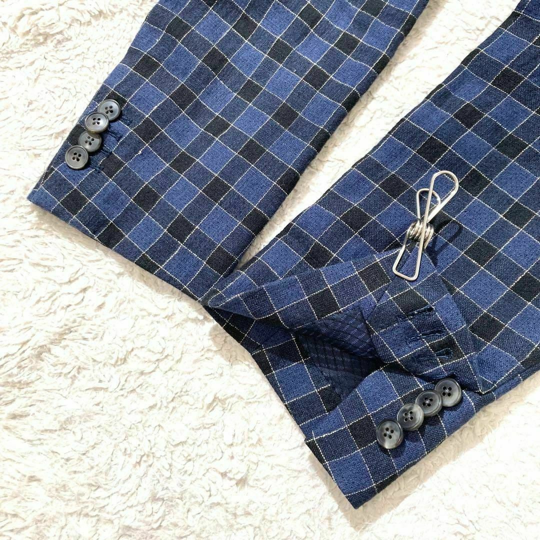 現行☆極美品】BOGLIOLI ジャケット チェック 総柄 青 リネン 48 現行☆極美品】BOGLIOLI ジャケット チェック 総柄 青 リネン 48