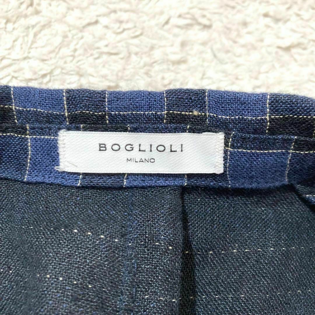 現行☆極美品】BOGLIOLI ジャケット チェック 総柄 青 リネン 48 現行☆極美品】BOGLIOLI ジャケット チェック 総柄 青 リネン 48