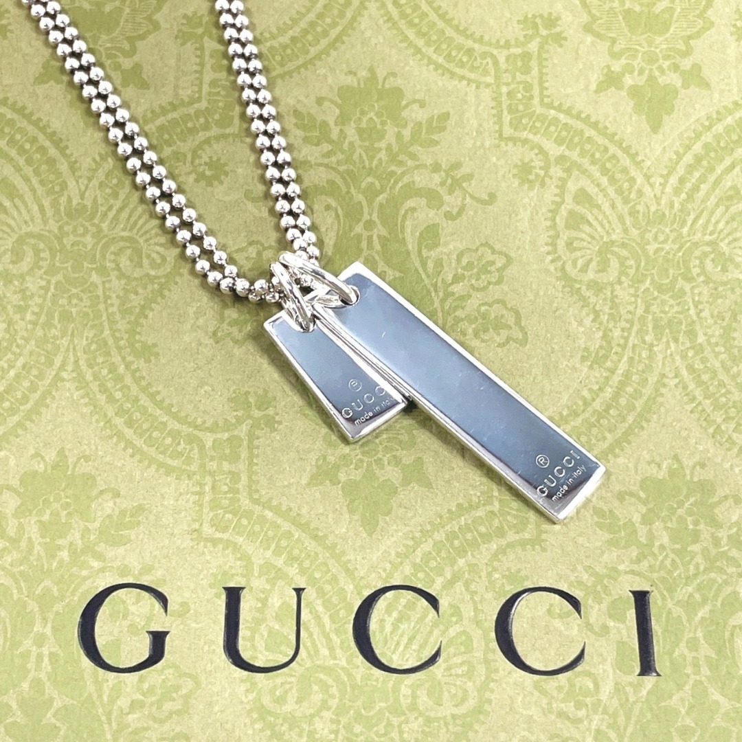 グッチ ネックレス プレート ダブルチェーン シルバー グッチ ネックレス プレート ダブルチェーン シルバー