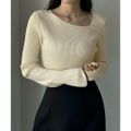 【アイボリー】【XL】Louere アシメネックリブニット