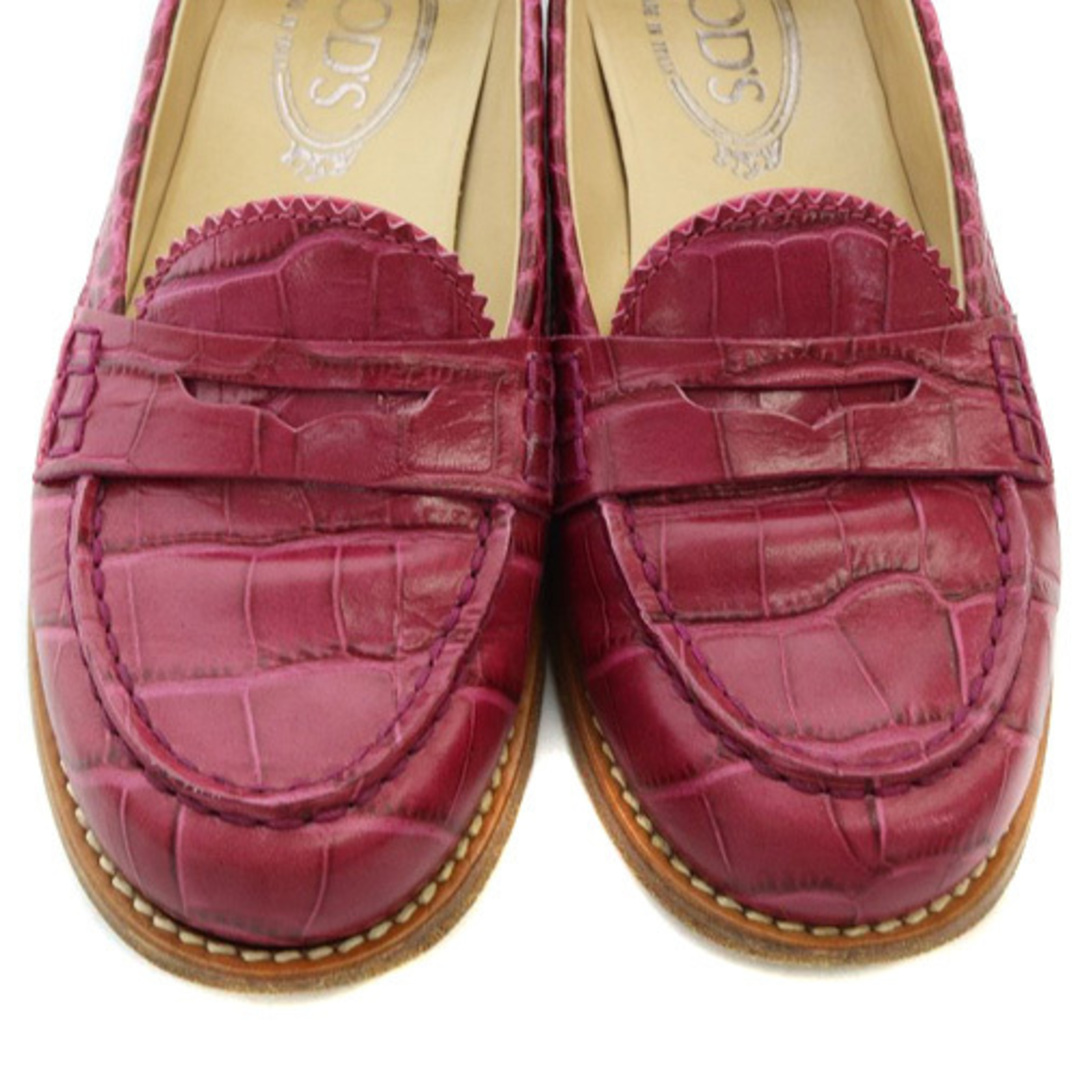 トッズ TOD´S 型押し ローファー 36.5 23-23.5cm 紫
