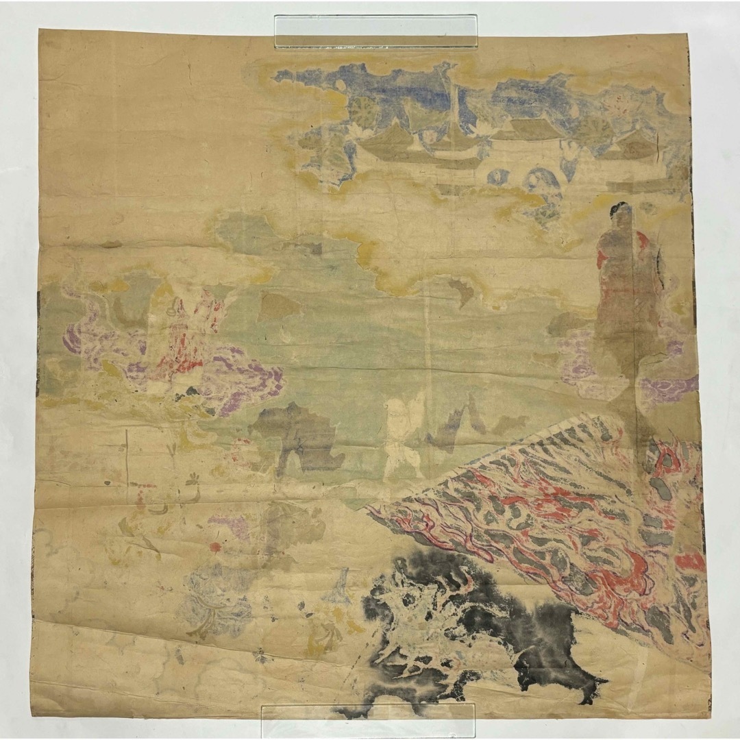 極彩色 大型 二河白道図」江戸後期頃筆 1枚|浄土宗 仏画 仏教 極彩色 大型 二河白道図」江戸後期頃筆 1枚|浄土宗 仏画 仏教