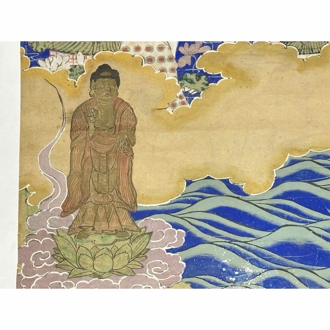 極彩色 大型 二河白道図」江戸後期頃筆 1枚|浄土宗 仏画 仏教 極彩色 大型 二河白道図」江戸後期頃筆 1枚|浄土宗 仏画 仏教