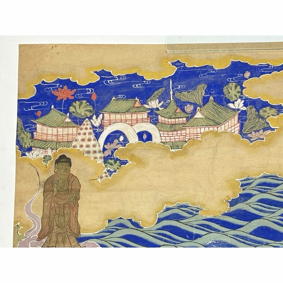 極彩色 大型 二河白道図」江戸後期頃筆 1枚|浄土宗 仏画 仏教 極彩色 大型 二河白道図」江戸後期頃筆 1枚|浄土宗 仏画 仏教