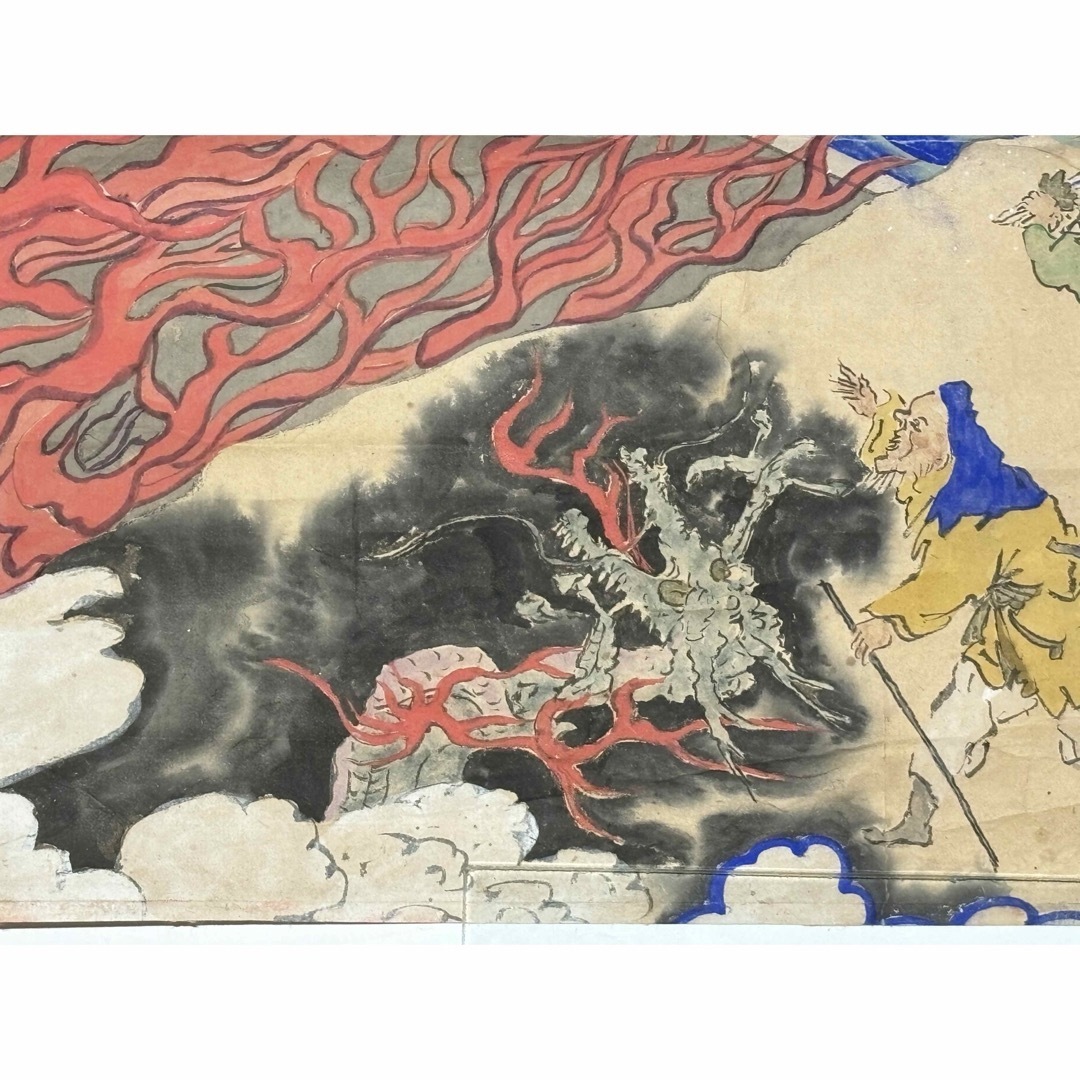 極彩色 大型 二河白道図」江戸後期頃筆 1枚|浄土宗 仏画 仏教 極彩色 大型 二河白道図」江戸後期頃筆 1枚|浄土宗 仏画 仏教