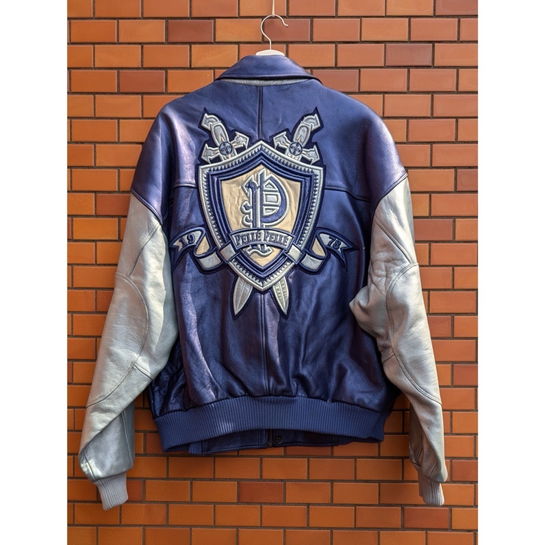 PELLE PELLE - PELLE PELLE ブルー カウレザー ジャケット 古着 PELLE PELLE - PELLE PELLE ブルー カウレザー ジャケット 古着