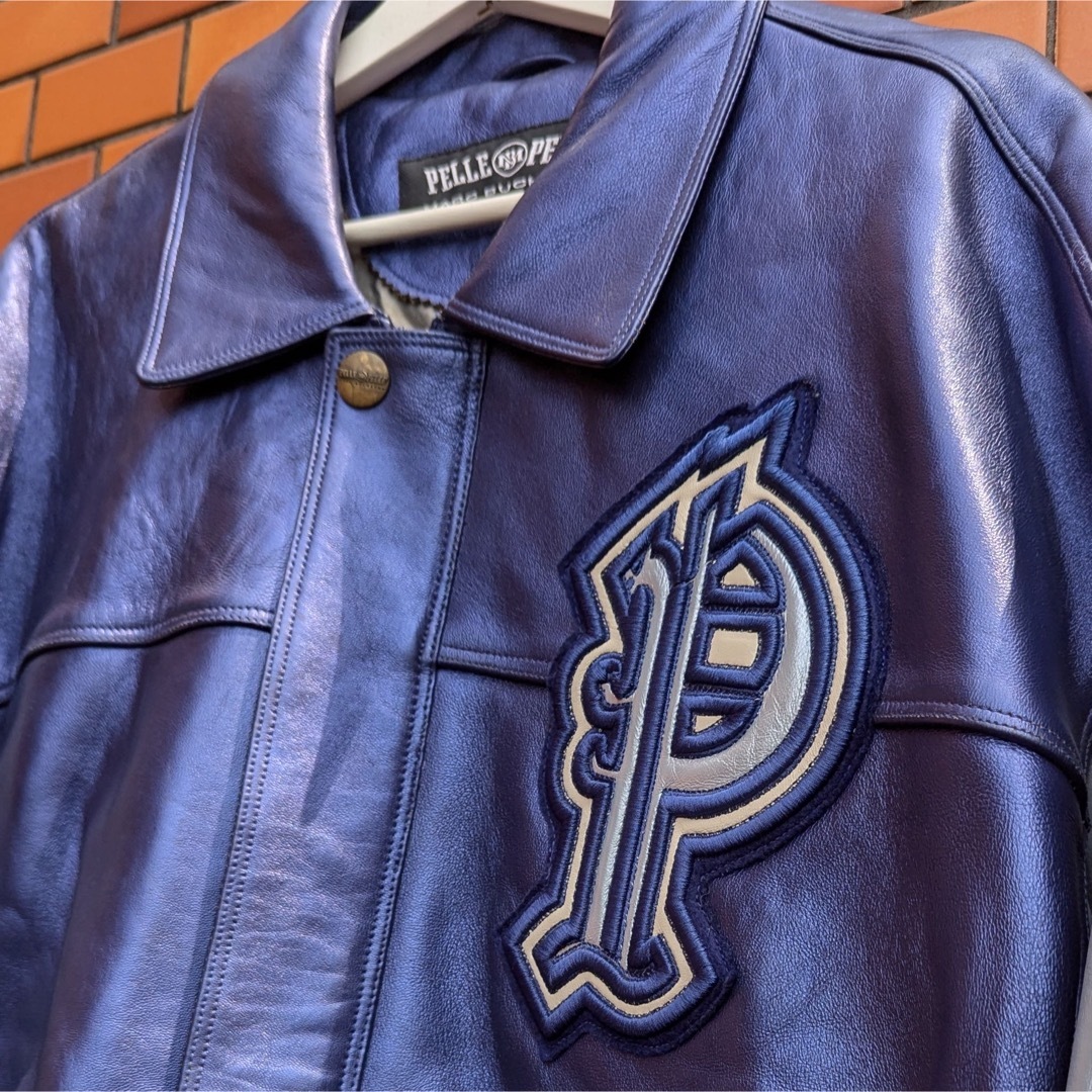 PELLE PELLE - PELLE PELLE ブルー カウレザー ジャケット 古着 PELLE PELLE - PELLE PELLE ブルー カウレザー ジャケット 古着