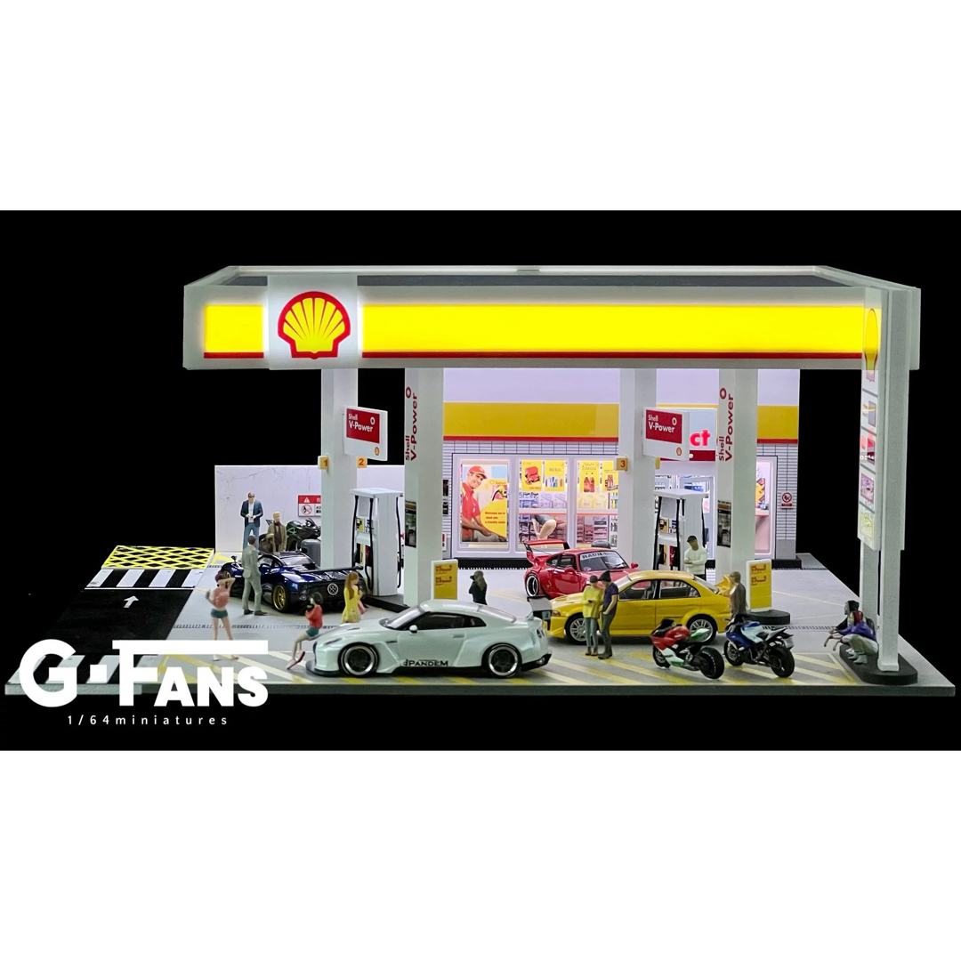 G-FANS 1/64 shellガソリンスタンド 点灯 ジオラマ 駐車場付きの G-FANS 1/64 shellガソリンスタンド 点灯 ジオラマ 駐車場付きの