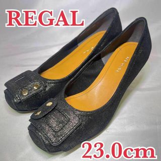 超美品 REGAL パンプス スクエアトゥ ウエッジソール バックル ラメ(サンダル)