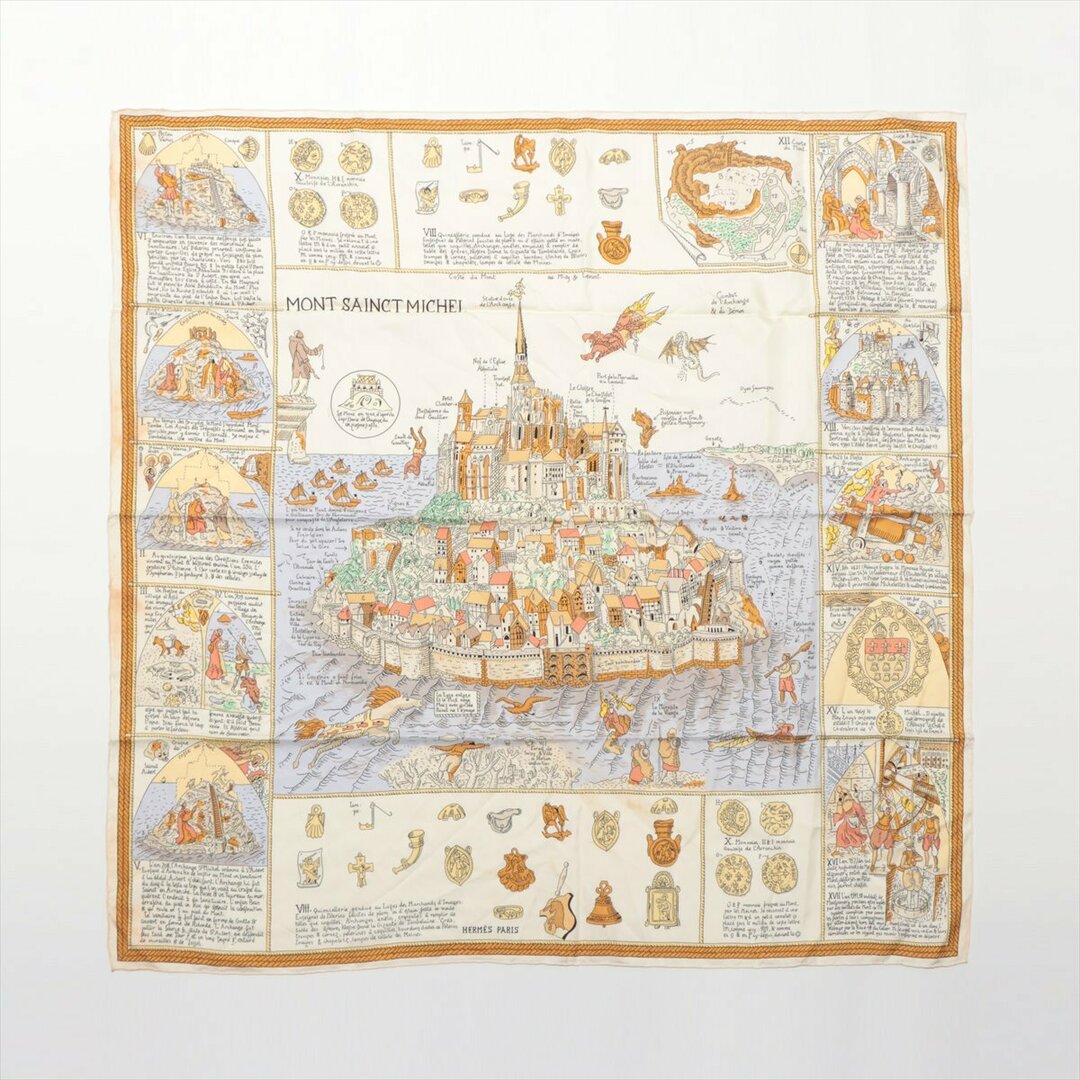 HERMES - 美品 エルメス タグ付 カレ 90 MONT SAINCT MICHEL HERMES - 美品 エルメス タグ付 カレ 90 MONT SAINCT MICHEL