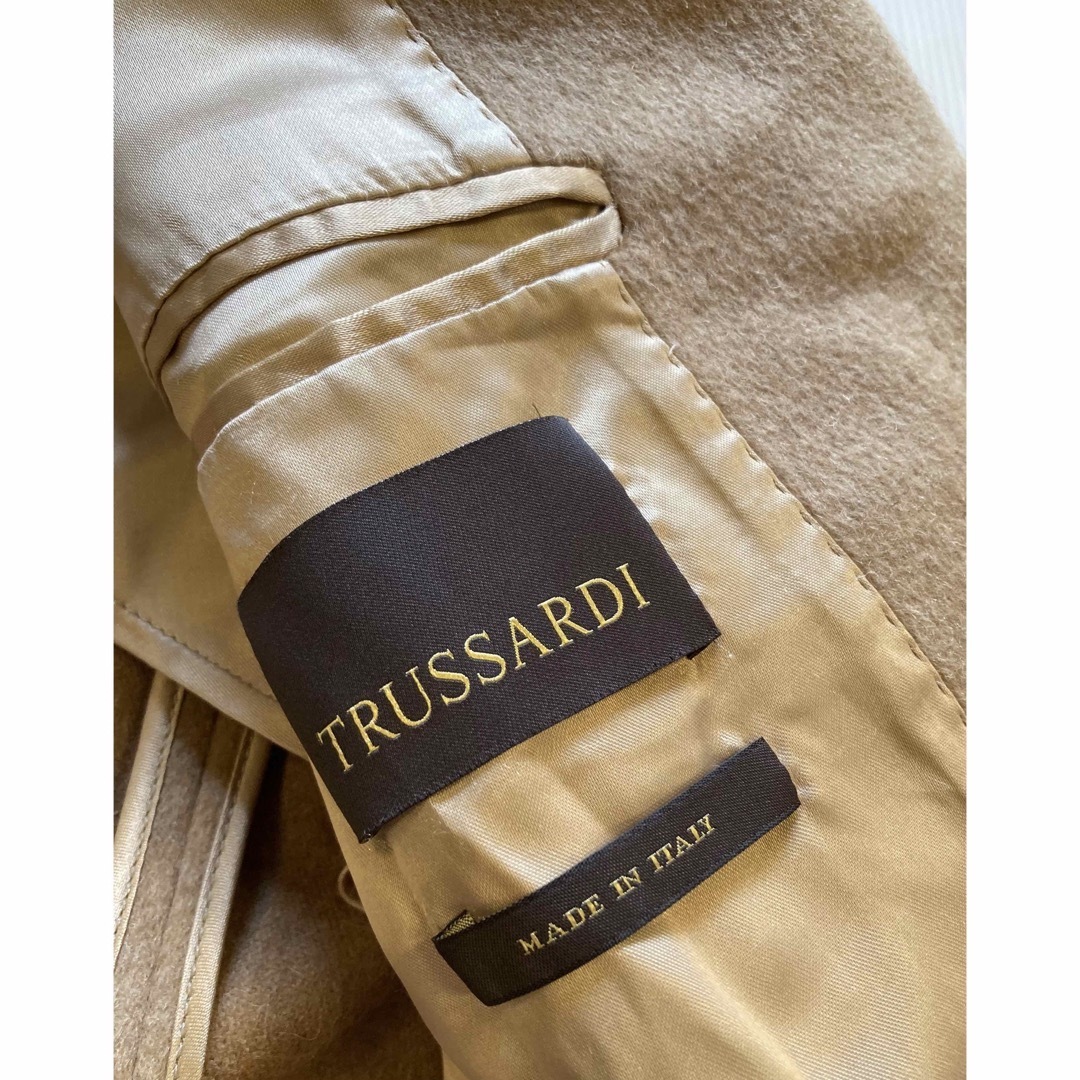 イタリア製】TRUSSARDI キャメル100 ステンカラーコート 44 イタリア製】TRUSSARDI キャメル100 ステンカラーコート 44
