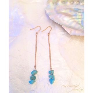 天然石 ターコイズ ロング ピアス ゴールド mermaid jewelry(ピアス)