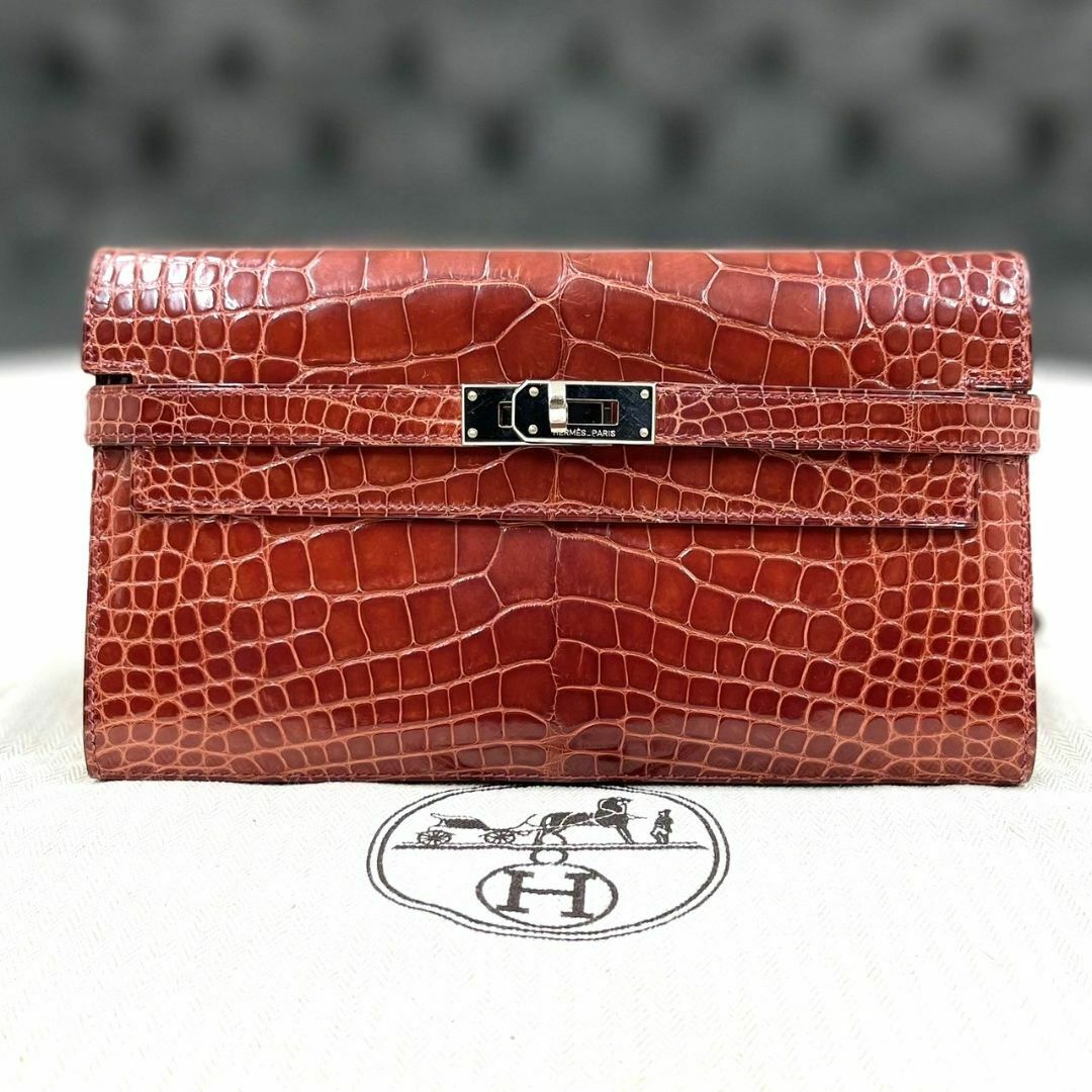 HERMES - エルメス ケリーウォレット アリゲーター ブラウン 長 HERMES - エルメス ケリーウォレット アリゲーター ブラウン 長