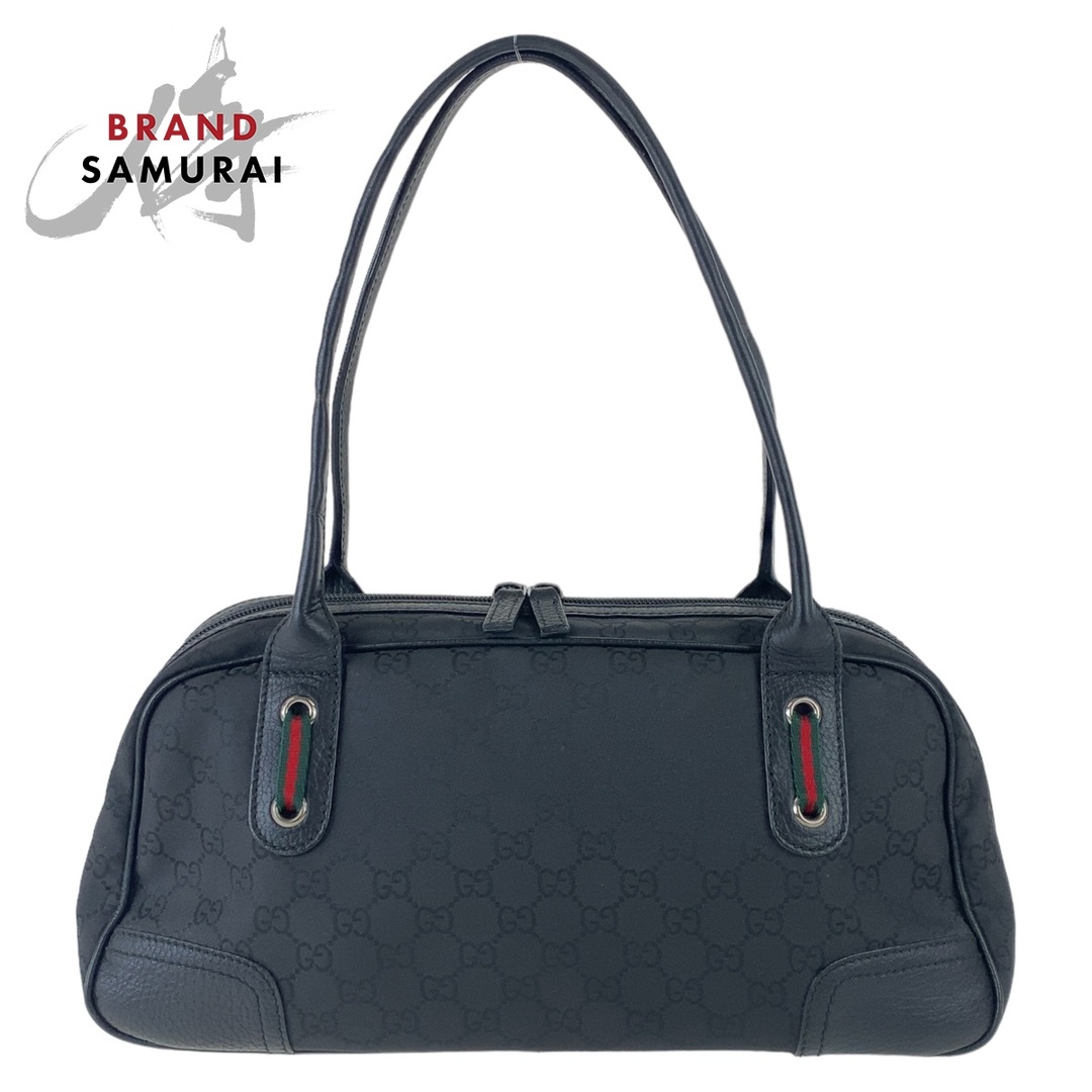 GUCCI - 美品 GUCCI グッチ シェリーライン ブラック シルバー金具 GGナイロン /レザー 293594 ショルダーバッグ ハンドバッグ レディース 408022 【中古】