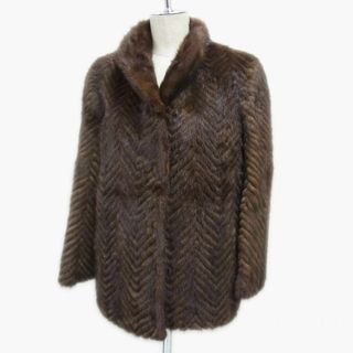 美品 高級毛皮 国産品◇岐阜毛被KK シェブロンカット ミンクコート ダークブラウン MINK FUR 毛艶 毛並 皮質 良好 11号 レディース(毛皮/ファーコート)