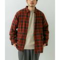 【レッド】【M】オンブレチェックロングスリーブシャツ