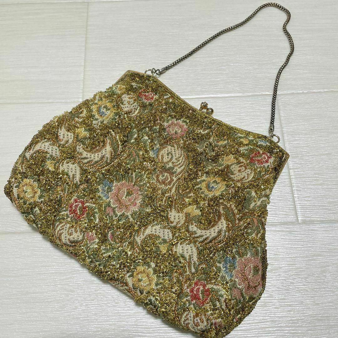 ヴィンテージ レトロ ビーズバッグ 刺繍 花柄 ゴブラン織り ヴィンテージ レトロ ビーズバッグ 刺繍 花柄 ゴブラン織り