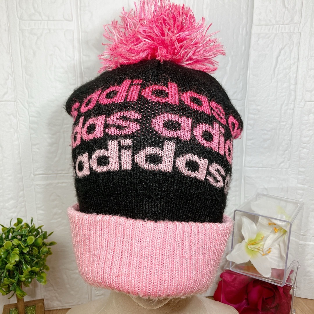 adidas - 美品 adidas ニット帽 ボンボン ピンク 00's vintage adidas - 美品 adidas ニット帽 ボンボン ピンク 00's vintage