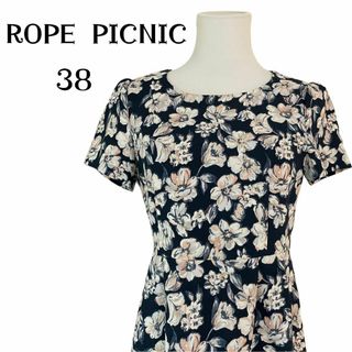 ロペピクニック(Rope' Picnic)のROPE PICNIC ロペピクニック　半袖　膝丈ワンピース　花柄【38】(ひざ丈ワンピース)