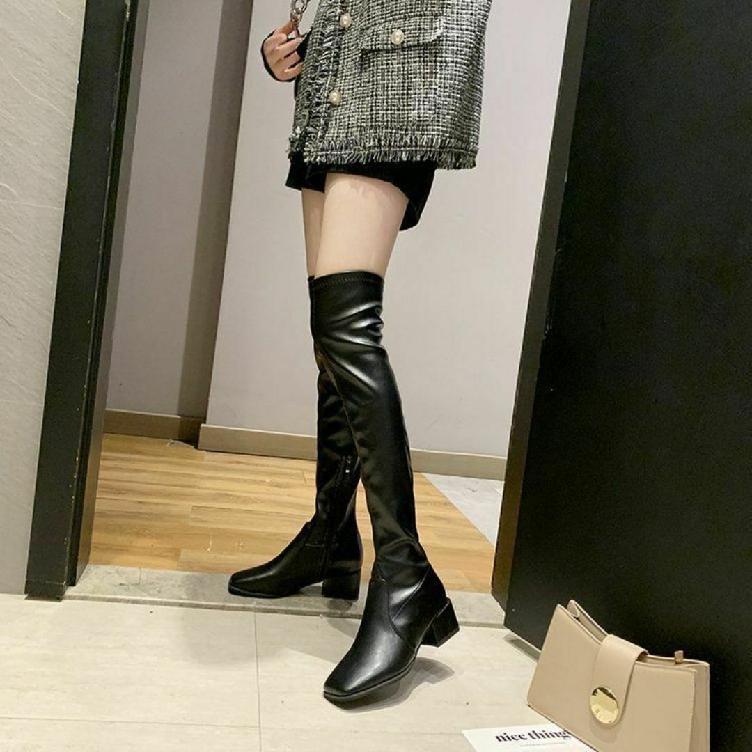 ロングブーツ ニーハイブーツ レディース ブラックレザー ロングブーツ ニーハイブーツ レディース ブラックレザー