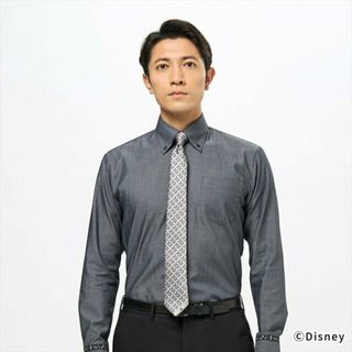 ブリックハウスバイトウキョウシャツ(BRICK HOUSE by Tokyo Shirts)の【チャコール】【ディズニー】 ボタンダウン 長袖 形態安定ワイシャツ テープデザイン(その他)