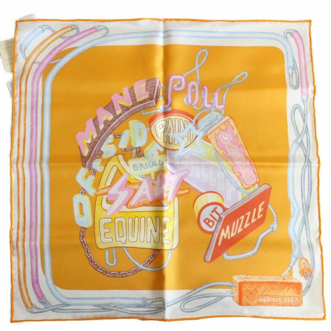 HERMES - 【美品】HERMES エルメス カレ 45 カヴロッシュ スカーフ シュヴァロスコープネオン オレンジ系 シルク100％