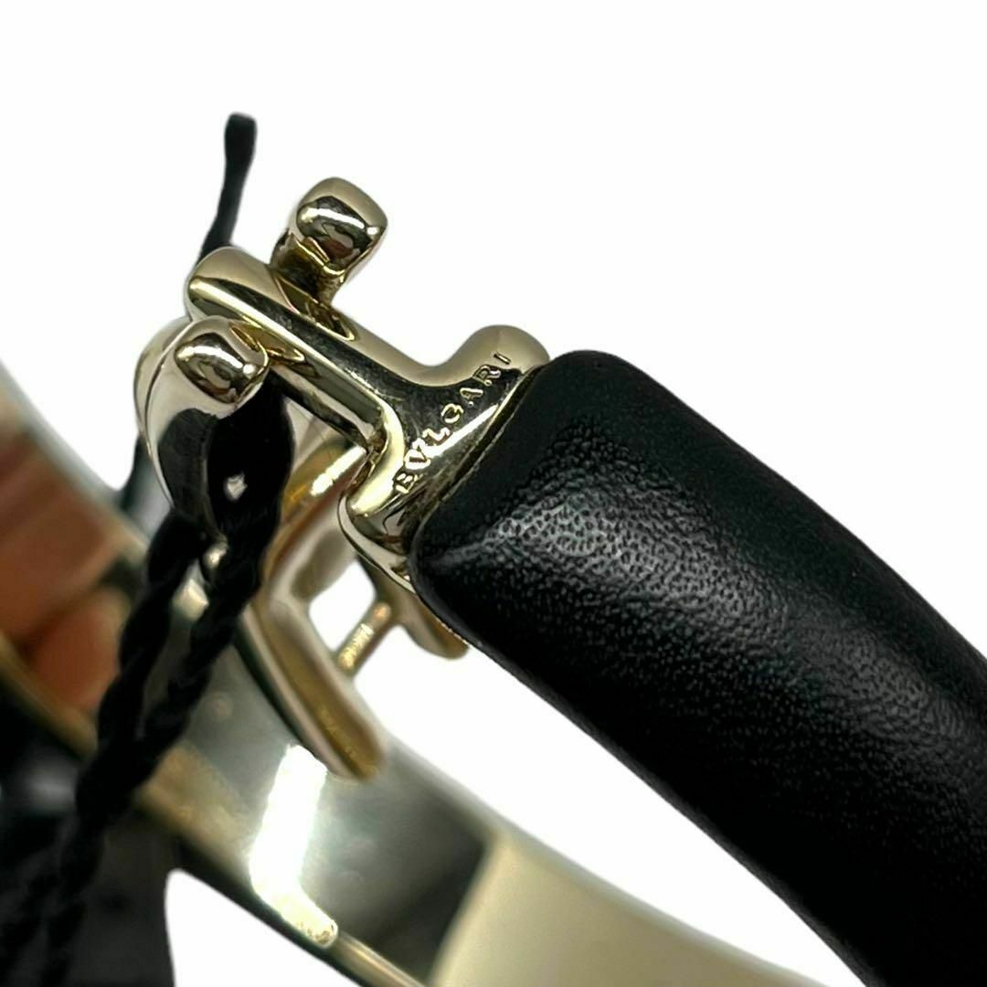 良品 ブルガリ ブレスレット ゴールド レザー ブラック 刻印 箱付 リング BVLGARI - 良品 ブルガリ ブレスレット ゴールド レザー