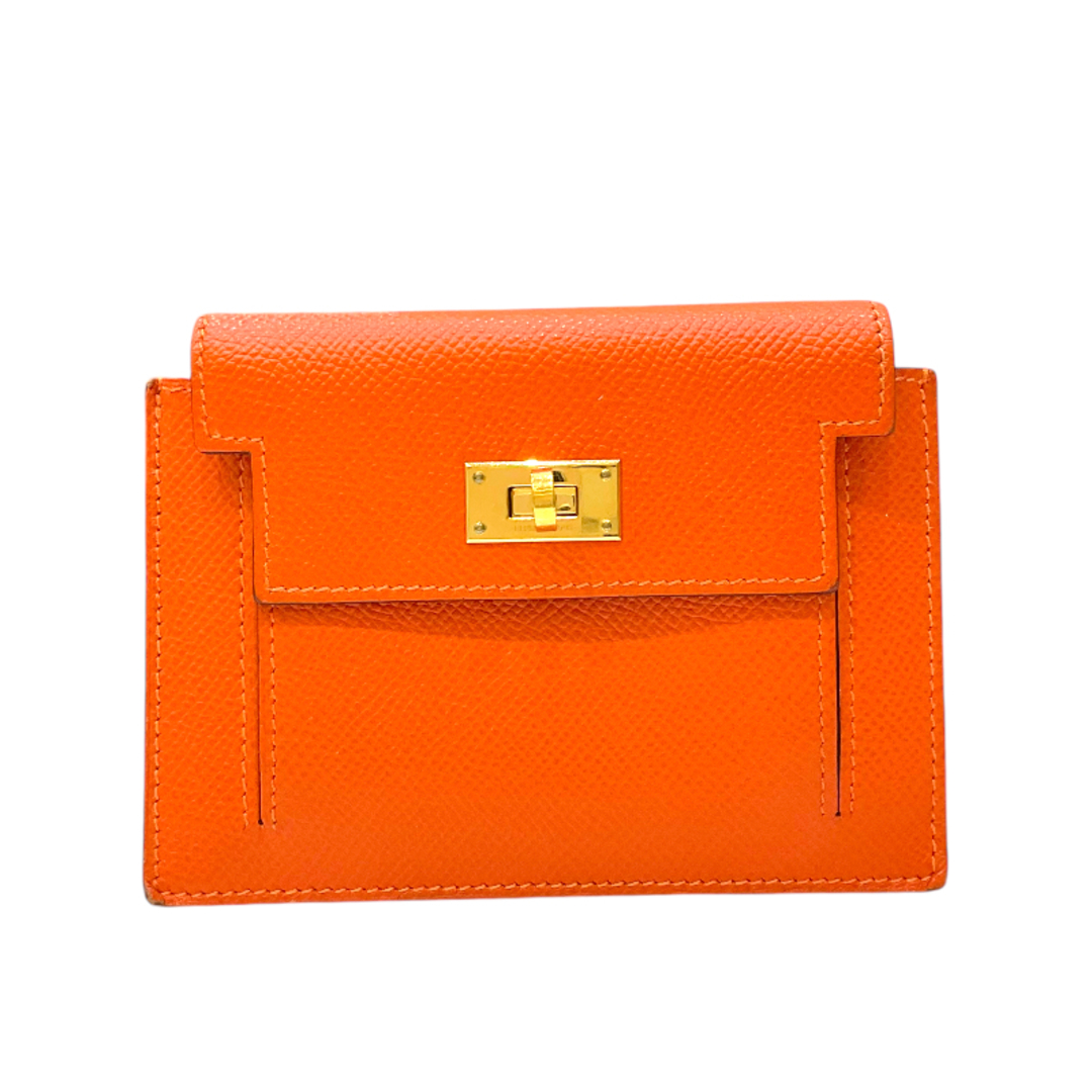 HERMES - エルメス HERMES ケリーポケット コンパクト ウォレット Y刻印 オレンジ ゴールド金具 ヴォーエプソン レディース コインケース