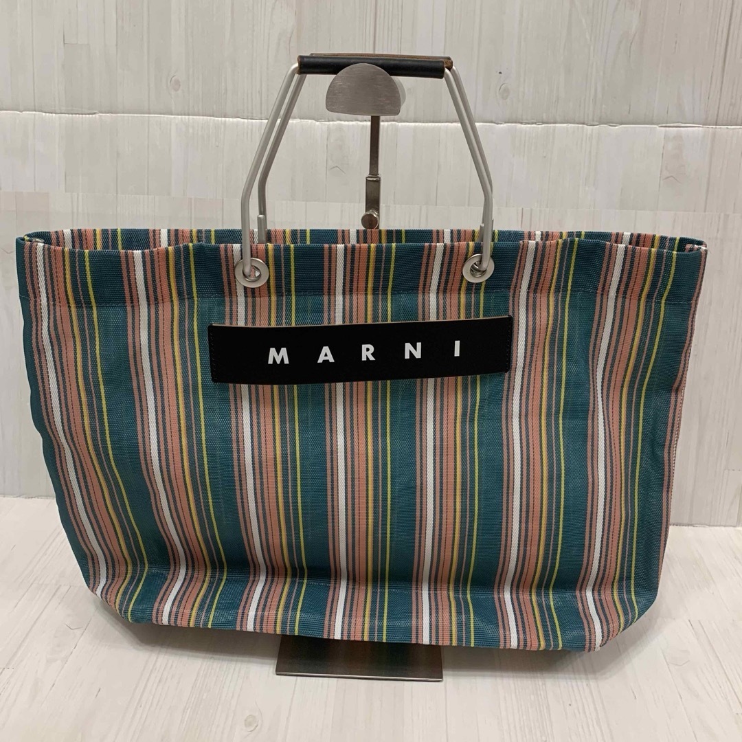 MARNI - MARNI マルニ マーケット メッシュ トートバッグ  ストライプ  グリーン