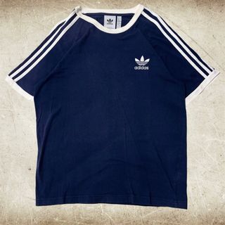 Originals（adidas） - 古着 adidas 3ストライプ リンガーTシャツ トレフォイル XL ネイビー