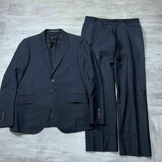 【高級】DIOR　クリスチャンディオール　ロゴボタン　ベロア　スーツ　光沢　濃紺 高級】DIOR クリスチャンディオール ロゴボタン ベロア スーツ