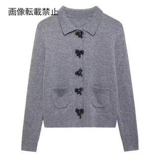 🍄‍🟫9月新作🍄‍🟫15127◆gray リボン ニット カーディガン(カーディガン)