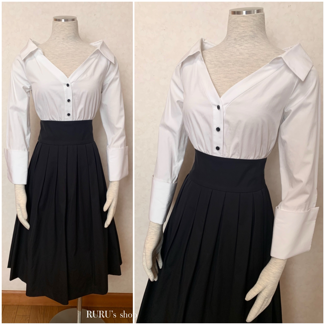 新品 alice+olivia ビックカフスシャツ×タックスカート ワンピース 新品 alice+olivia ビックカフスシャツ×タックスカート ワンピース