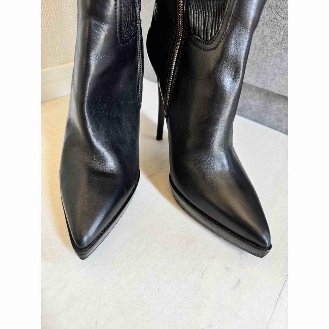 BURBERRY - Burberry 黒 レザー ニーハイブーツ 高ヒール ポイン BURBERRY - Burberry 黒 レザー ニーハイブーツ 高ヒール ポイン